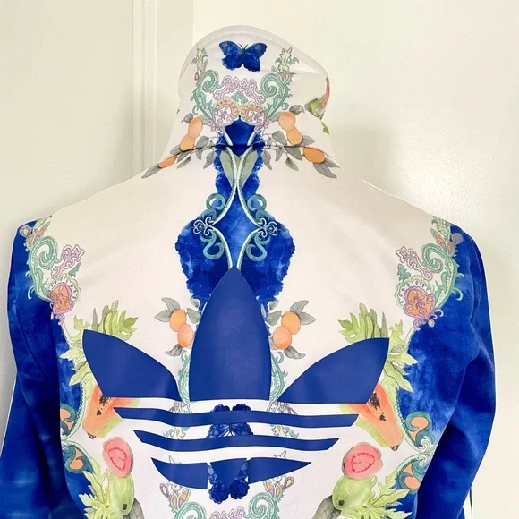 Adidas Women's Blue Floral Jacket cropped - Picture 10 of 13